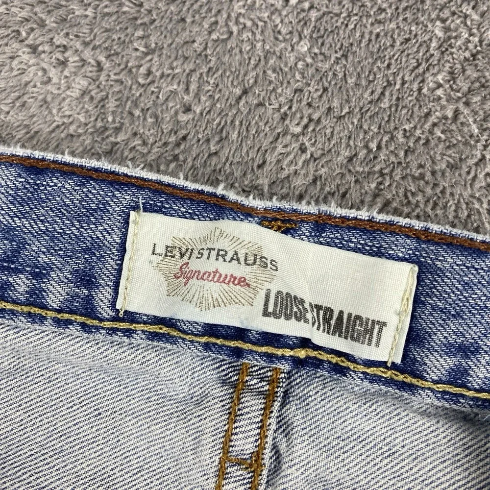 Signature by Levi Strauss‎ Loose Straight Mens 38x32 Blue Light Wash Mid Rise